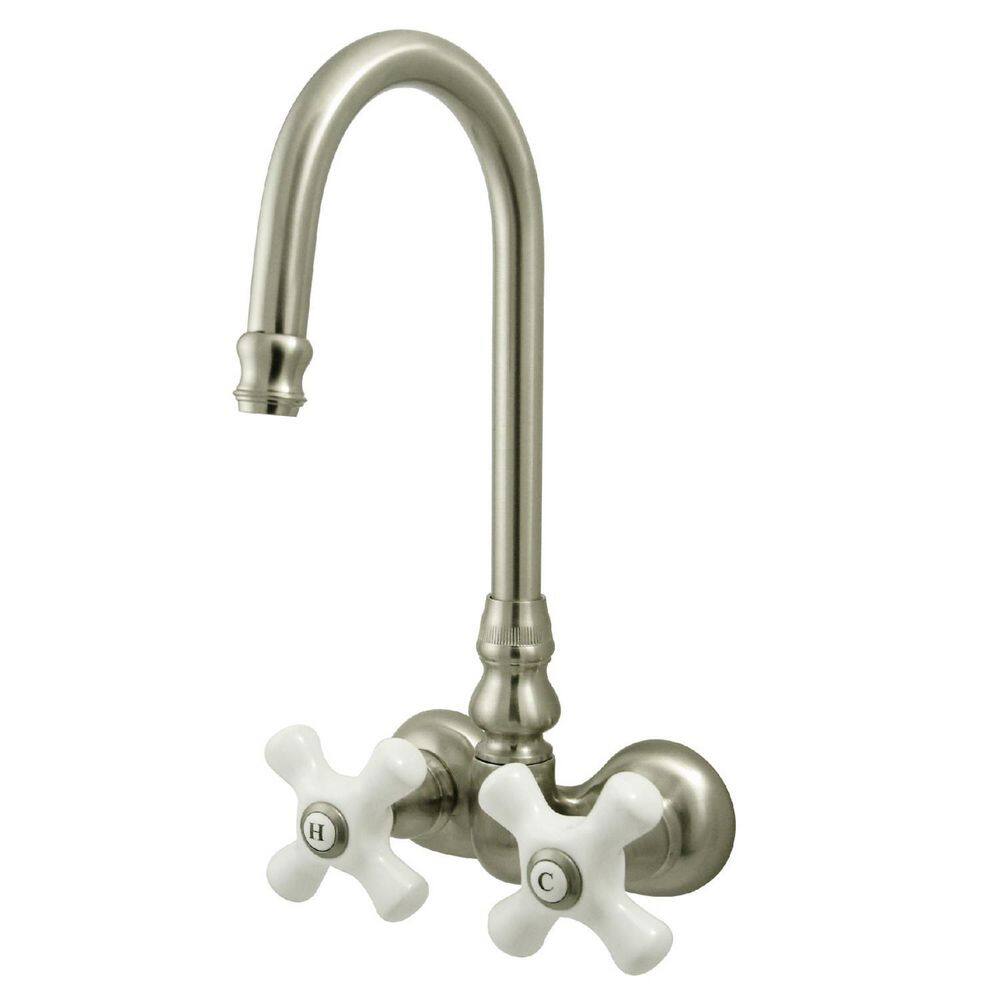 Kingston Brass Vintage 2-Handle Wall-Mount Clawfoot Tub Faucets in Brushed Nickel HCC79T8