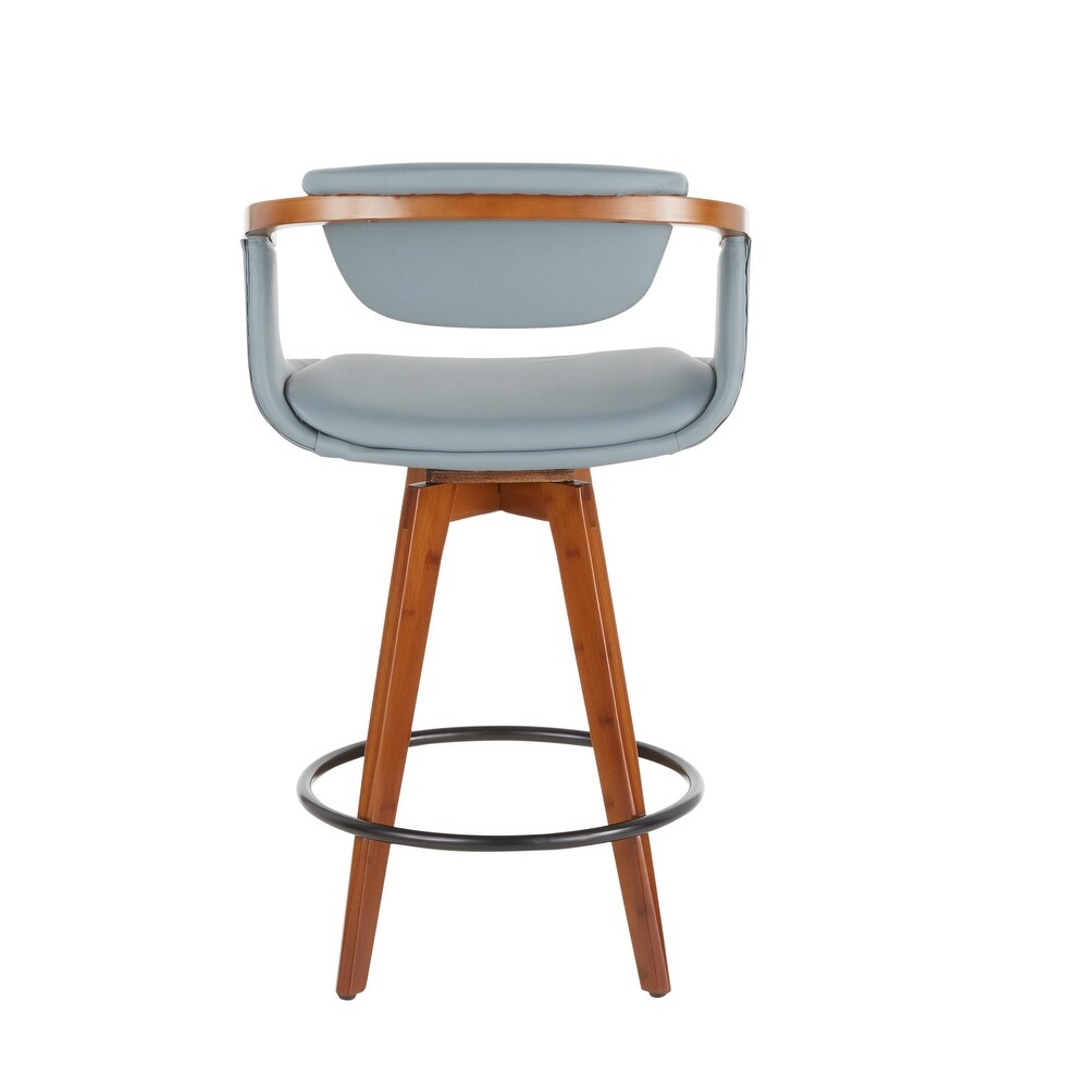 Oracle Mid Century Modern Counter Stool in Faux Leather   Walnut Wood   N/A