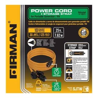 FIRMAN 25 ft. 125-Volt 30 Amp TT-30P to 3 Multi-Directional 5-20R Outlets Generator Power Extension Cord with Storage Strap 1101