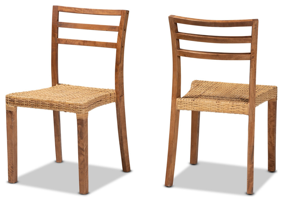 2 Pack Mid Century Modern Dining Chair  Natural Rattan Seat  ampSlatted Backrest   Tropical   Dining Chairs   by Decor Love  Houzz