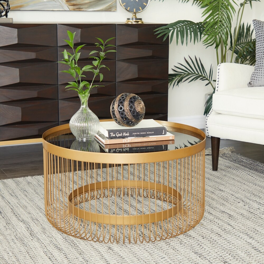 Gold Iron Contemporary Coffee Table   32 x 32 x 18 Round