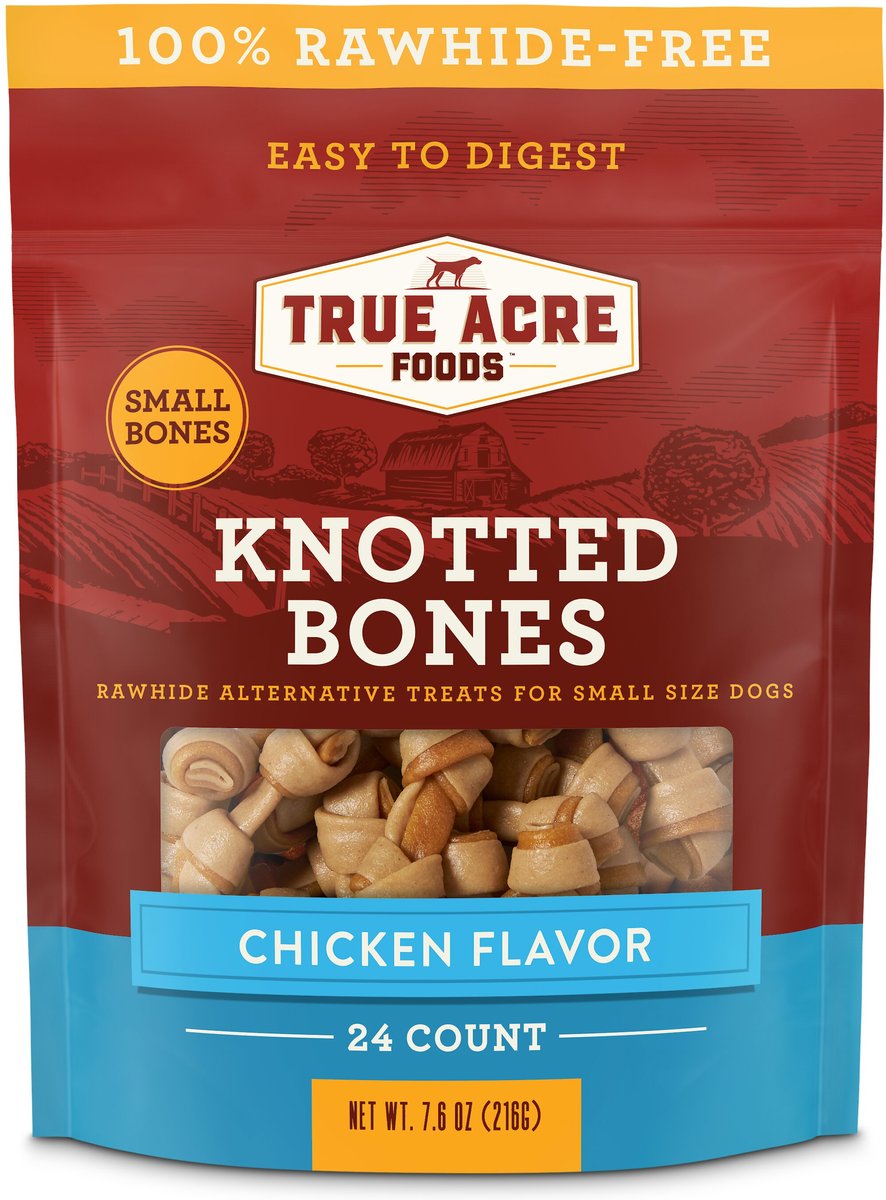 True Acre Foods Rawhide-Free Knotted Bones Chicken Flavor Treats， Mini， 24 count