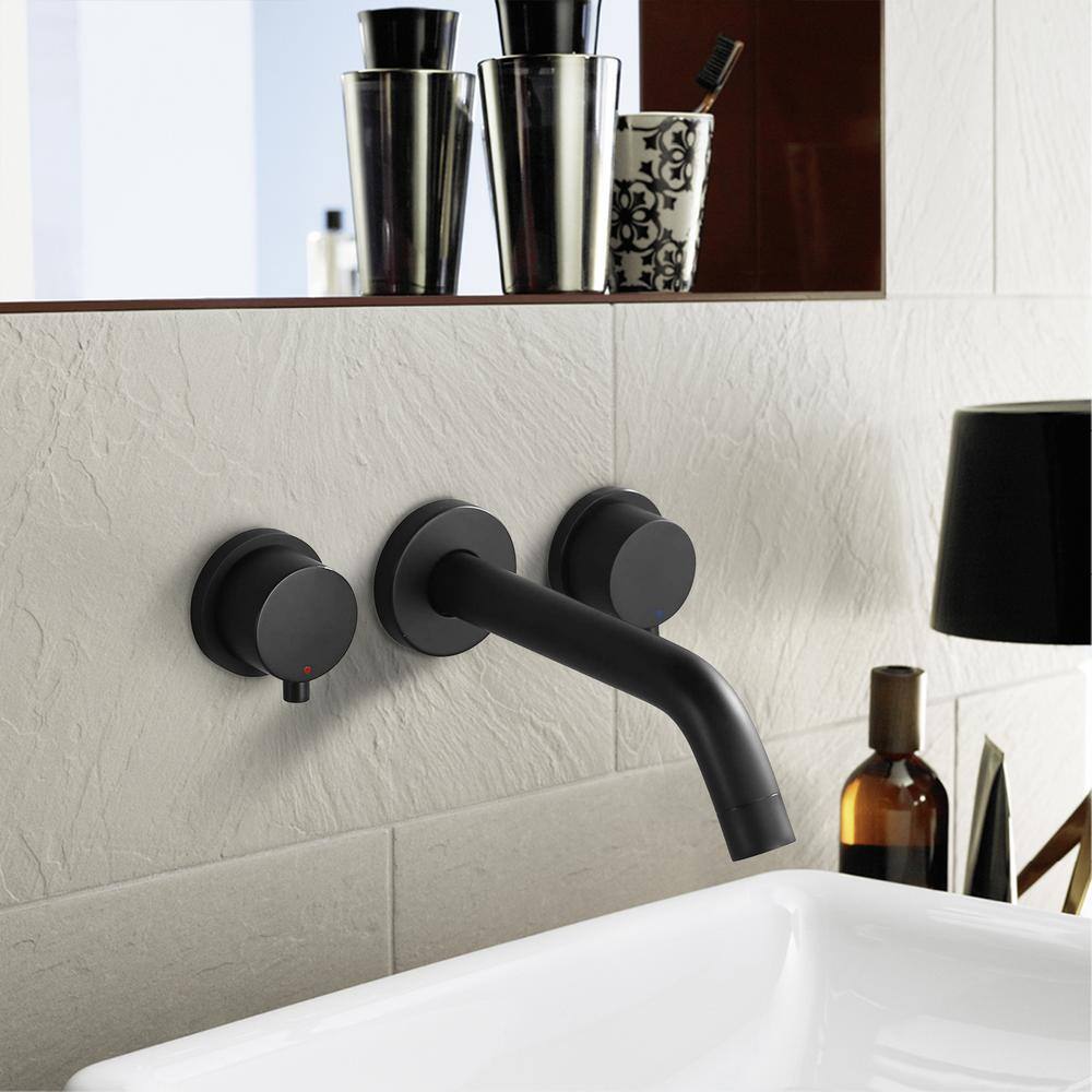 Hlihome 2-Handle Wall-Mounted Bathroom Faucet in Matte Black RBDK-9049-MB