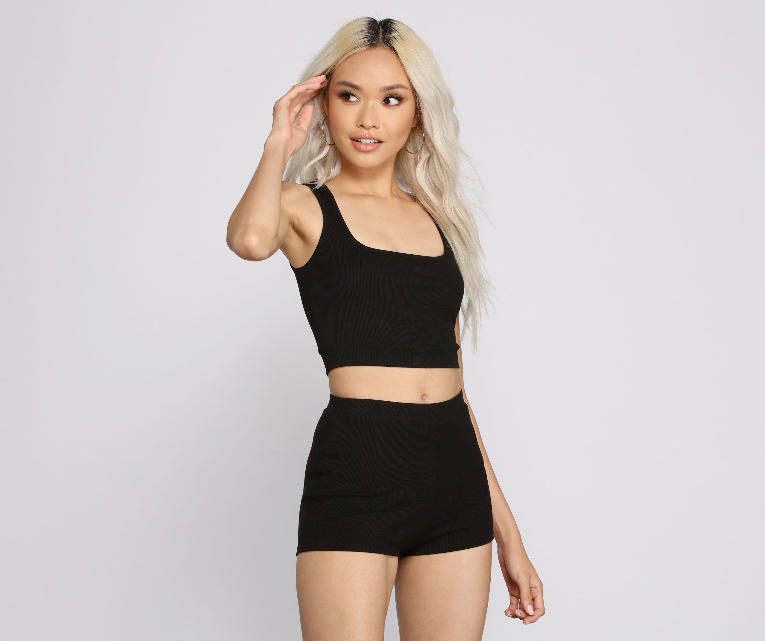 Ribbed Knit Scoop Neck Pajama Crop Top