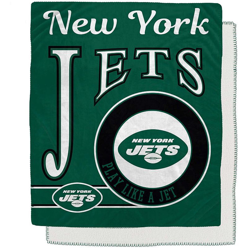 New York Jets 50 x 60 Retro Emblem Flannel Fleece Sherpa Blanket