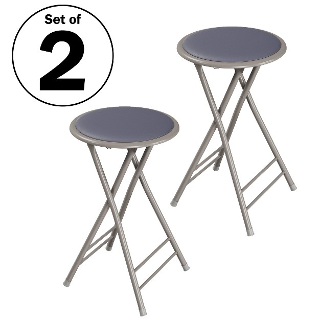 Trademark Home Heavy duty 24 inch Folding Stools With Padded Seats Gray Set Of 2