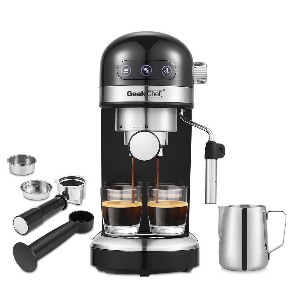 Edendirect 1350-Watt 2-Cup Black Espresso Machine 20-Bar Compact Coffee Maker with Milk Frother Steam Wand and 1.4 l Water Tank GBKXYGCF20D