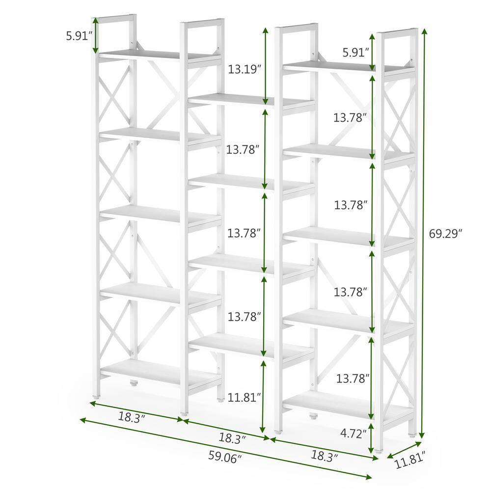 TRIBESIGNS WAY TO ORIGIN Frailey 59 in. Modern White Wood 14-Shelf Etagere Bookcase Bookshelf with Metal Frame HD-HYF-C0556