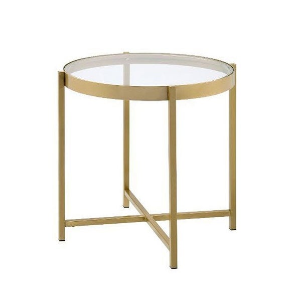 Glass Cross Legs End Table， Side Table