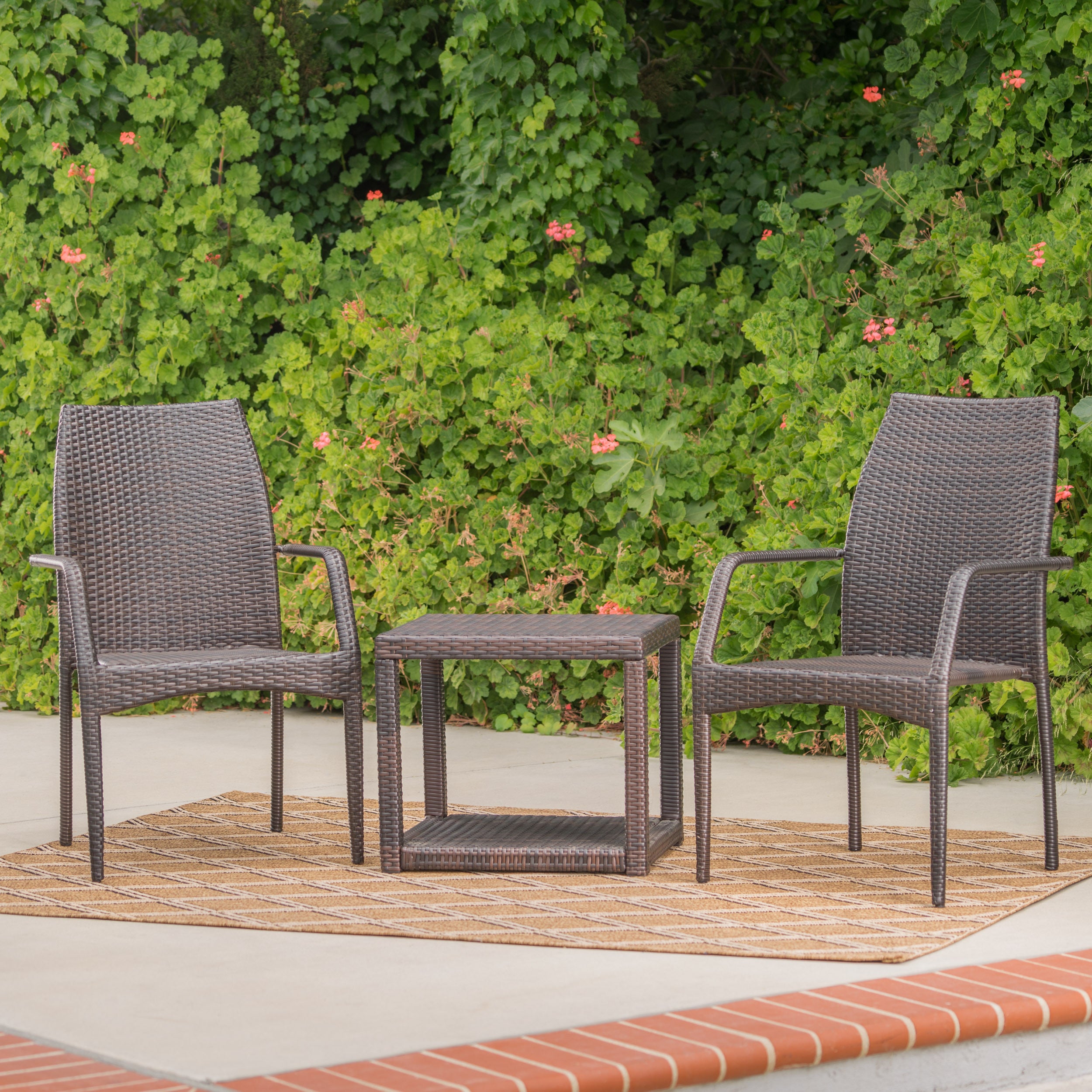 Dawson Outdoor 3 Piece Multi-brown Wicker Stacking Chair Chat Set