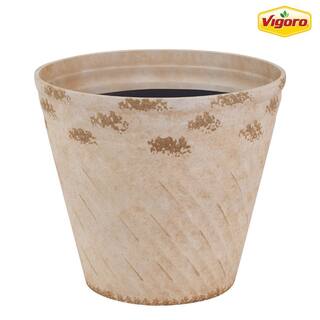 Vigoro 15 in. Paisley Large Ivory Resin Swirl Planter (15 in. D x 13 in. H) with Drainage Hole HD1440B-698R