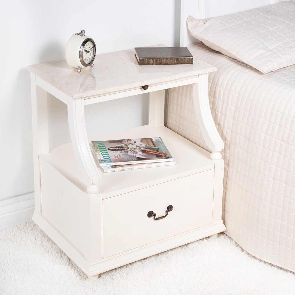 Mabel Genuine Marble and Wood 1 Drawer Nightstand