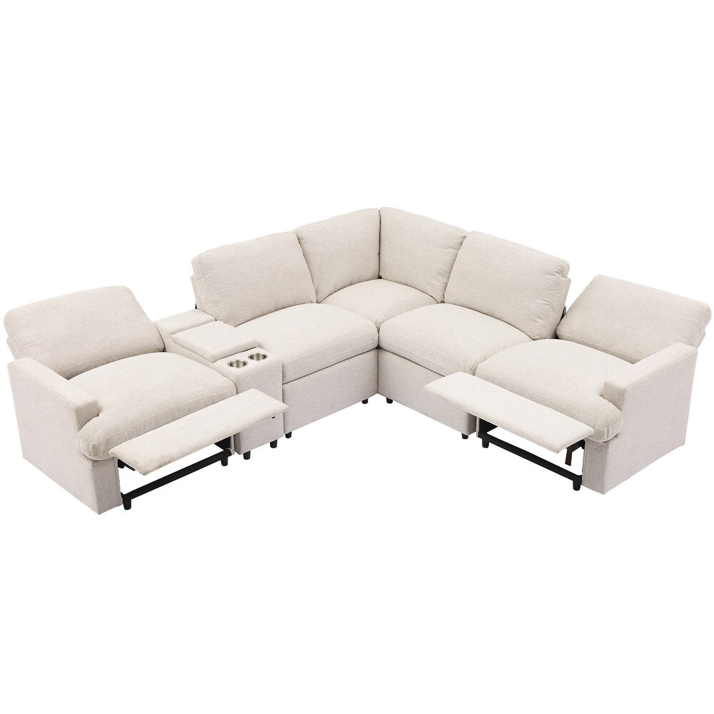 104'' Power Recliner Corner Couch w/ USB Ports and Power Socket  L shape Sectional Sofa Set w/ Storage Box   Cupholders