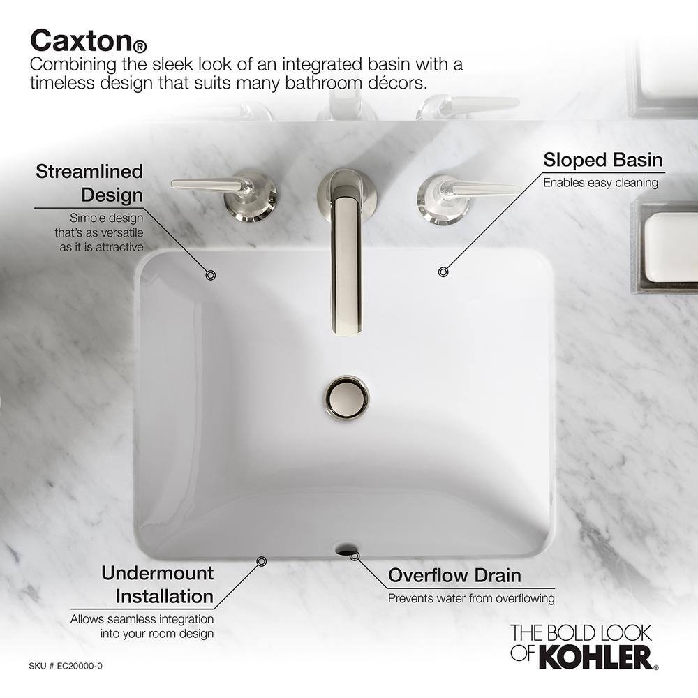 KOHLER Caxton Rectangle Undermount Bathroom Sink in White K-EC20000-0