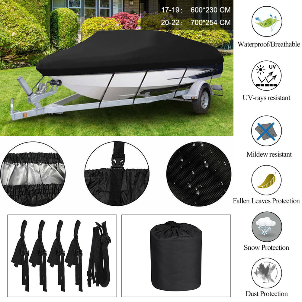 Waterproof Trailerable Boat Cover Outdoor Protector Cover， Dustproof V-hull Tri-hull Fishing Ski Bass Boat Cover， 17-19ft/20-22ft