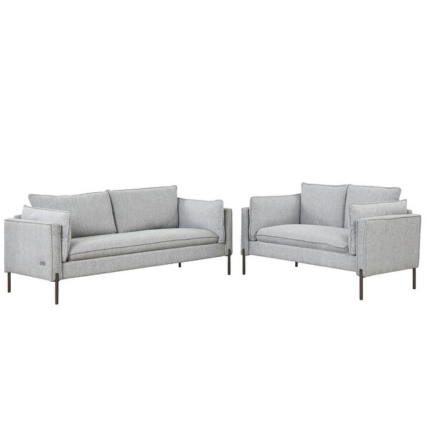 2+3 Seat Linen Sofa Sets with USB Charging Ports， Pillows and Solid Metal Legs