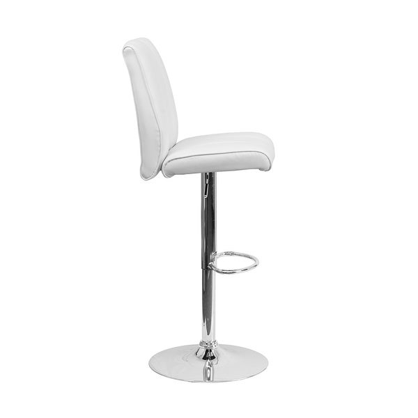 White Vinyl Adjustable Height Barstool with Chrome Base