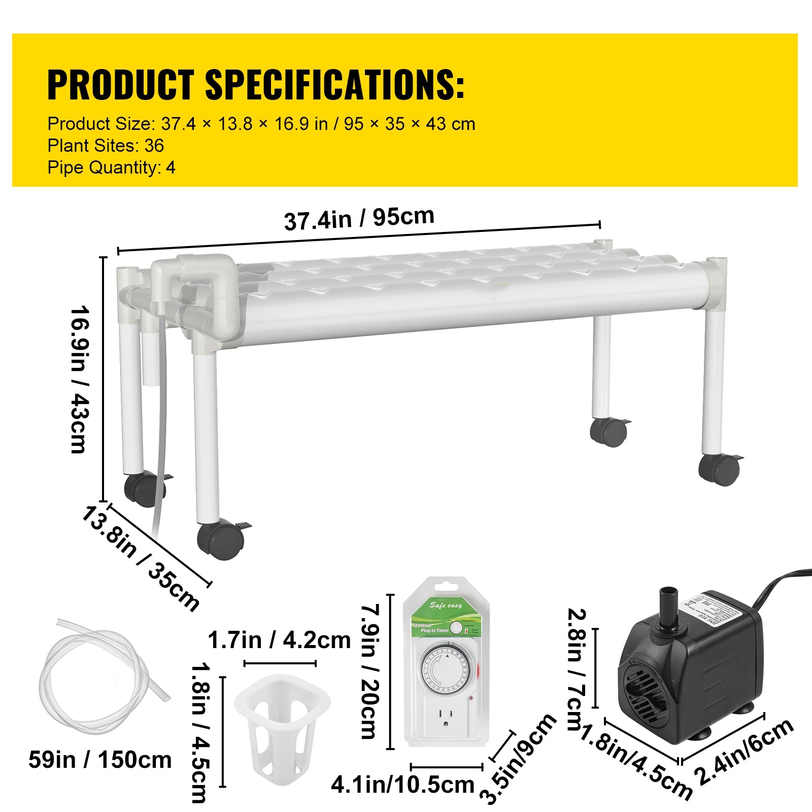 BENTISM Hydroponic Grow Kit Hydroponics System 36 Plant Sites 1 Layer 4 Pipes