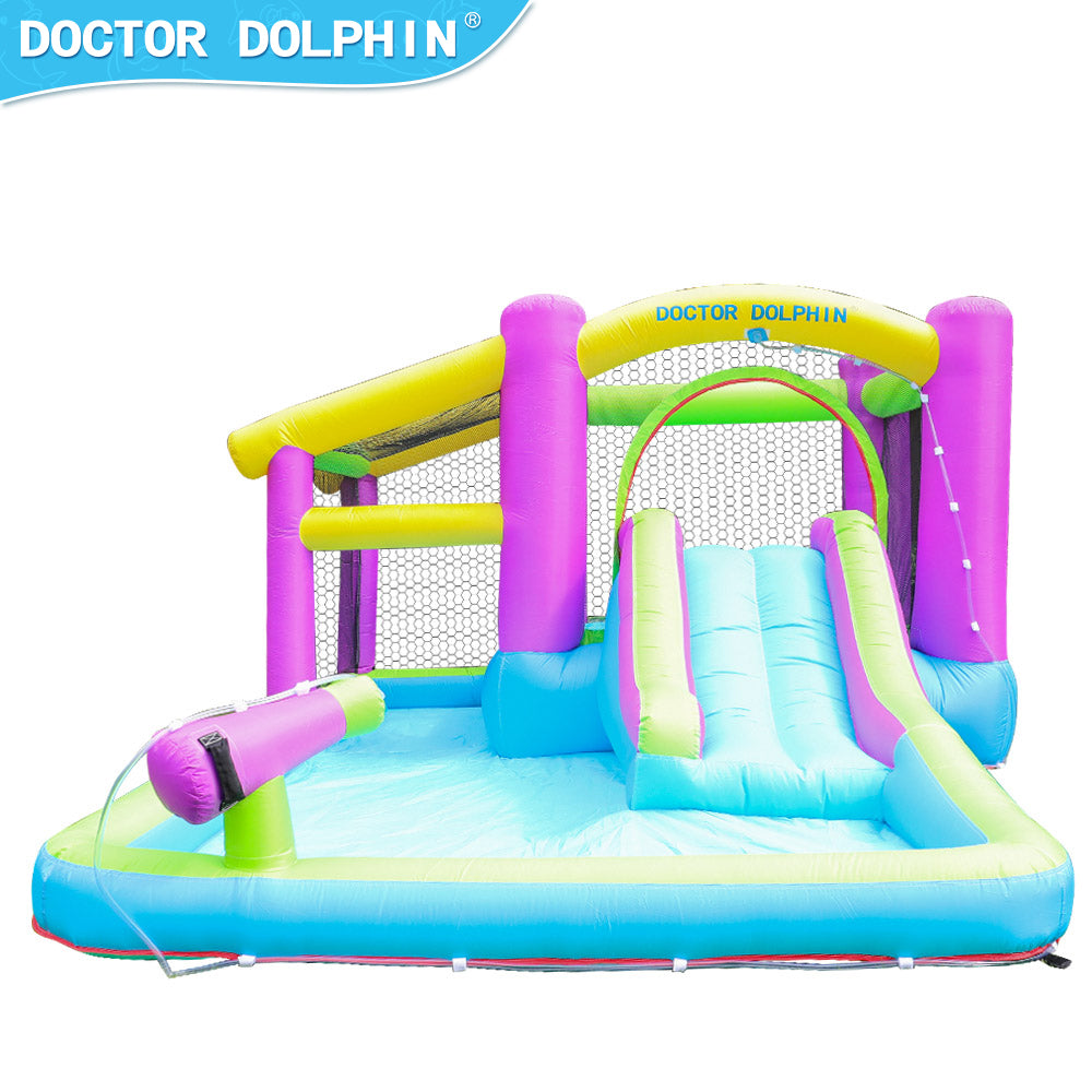 Inflatable Bounce House 5 in 1 Water Slide Jumping Park With Splashing Pool Water Cannon Including Carry Bag Stakes Repair Kit Hose (with 450W Air Blower)