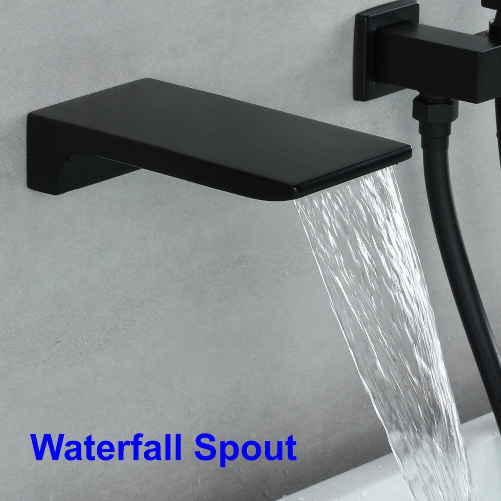 Aurora Decor Aca Single-Handle Wall Mount Roman Tub Faucet with Hand Shower in Matte Black AD-88020B