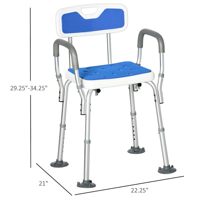 HOMCOM EVA Padded Shower Chair with Arms and Back， Bath Seat with Adjustable Height， Anti-slip Shower Bench for Seniors and Disabled， Tool-Free Assembly， 299lbs