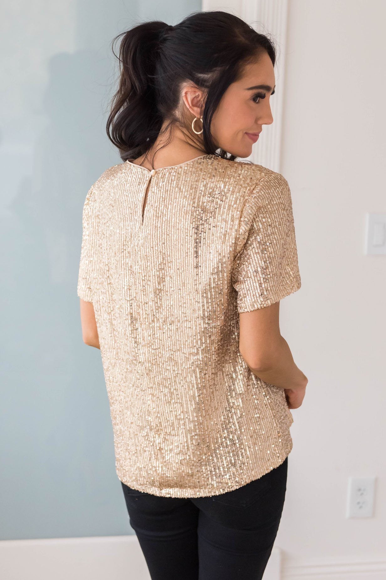 Love Actually Modest Sequin Blouse