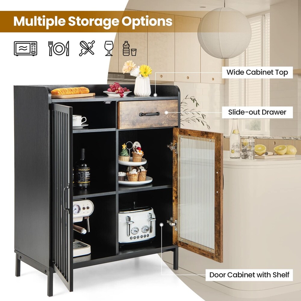 Buffet Sideboard  Industrial Cupboard with 2 Cabinets and 1 Drawer  Multipurpose Wooden Kitchen Coffee Bar Station