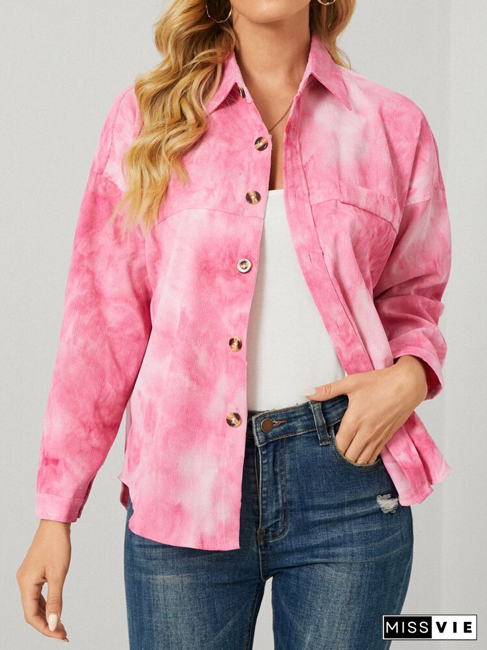 Tie Dye Corduroy Button Long Sleeve Lapel Jacket