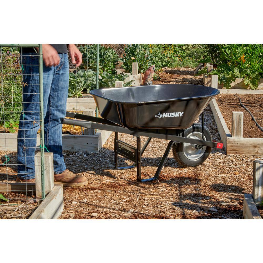 Husky 6 cu. ft. Steel Wheelbarrow with Flat Free Tire HWB3016