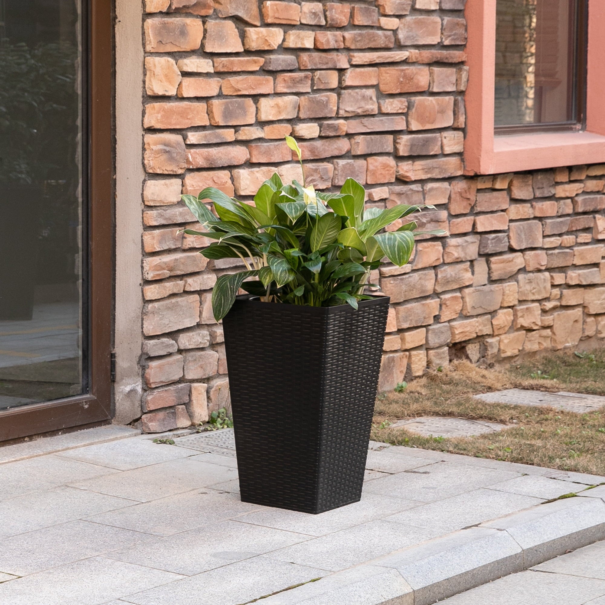 Outsunny Set of 3 Outdoor & Indoor Flower Pot Set for Front Door, Entryway, Polypropylene Black