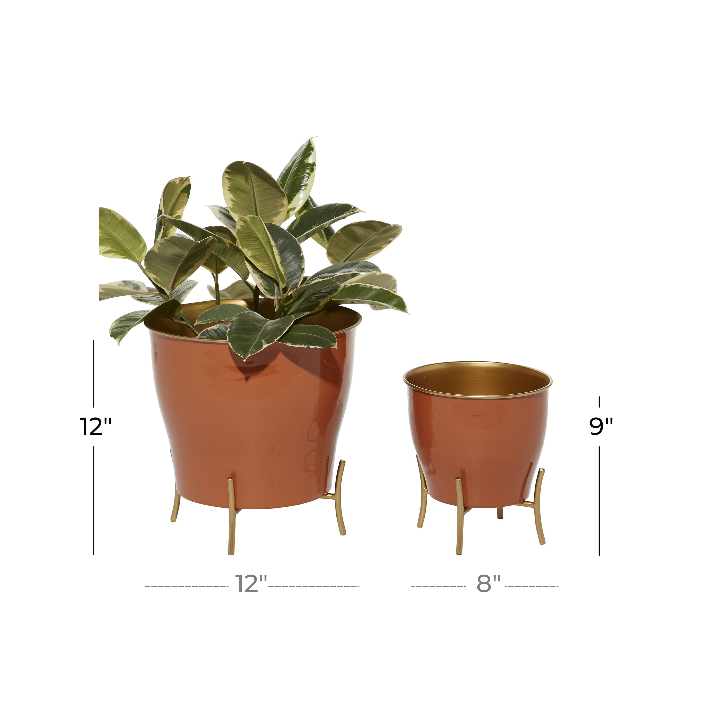 DecMode Assorted Round Orange Metal Farmhouse Plant Planter (2 Pieces)