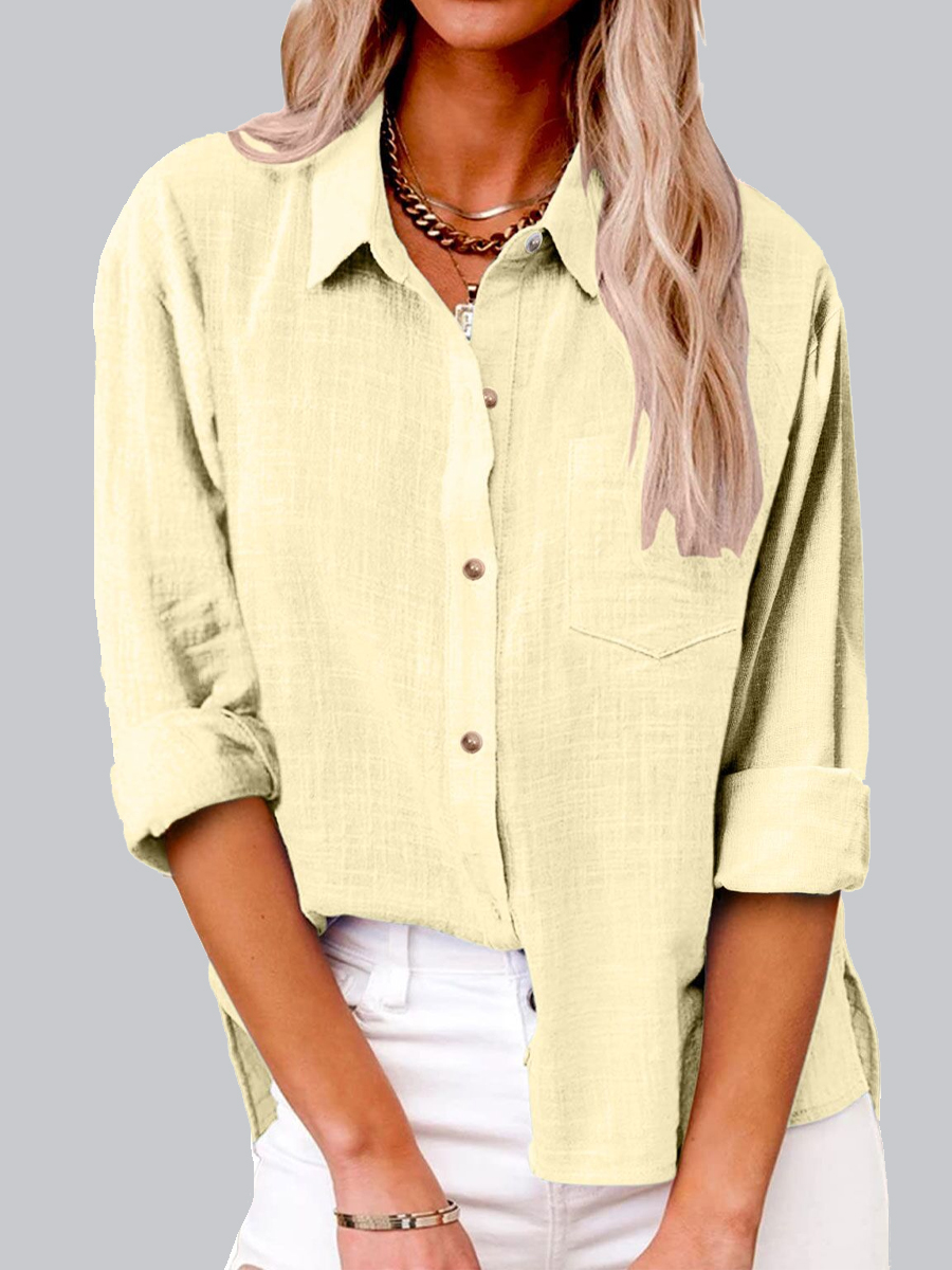 Casual Solid Color Lapel Pocket Long Sleeve Shirt