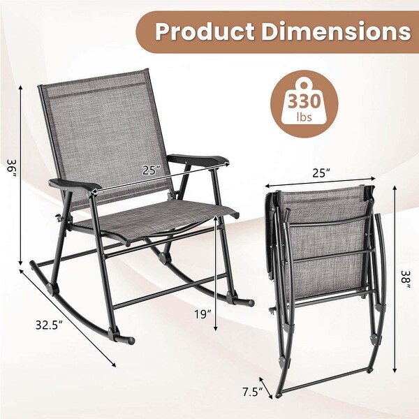 Costway 2pcs Patio Folding Rocking Chair HeavyDuty Metal Frame