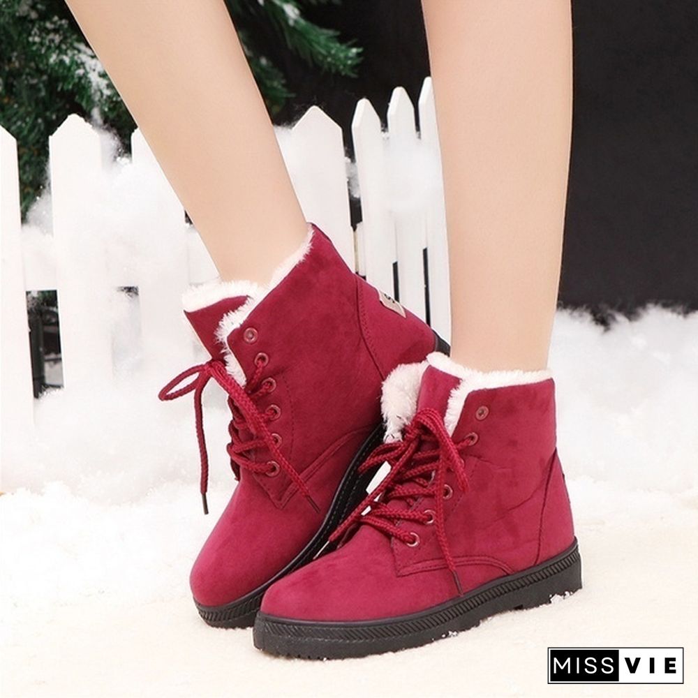 Ladies Winter Warm Fur Lined Ankle Snow Boots Women Casual Flat Short Booties Shoes Botas Feminina Plus Size