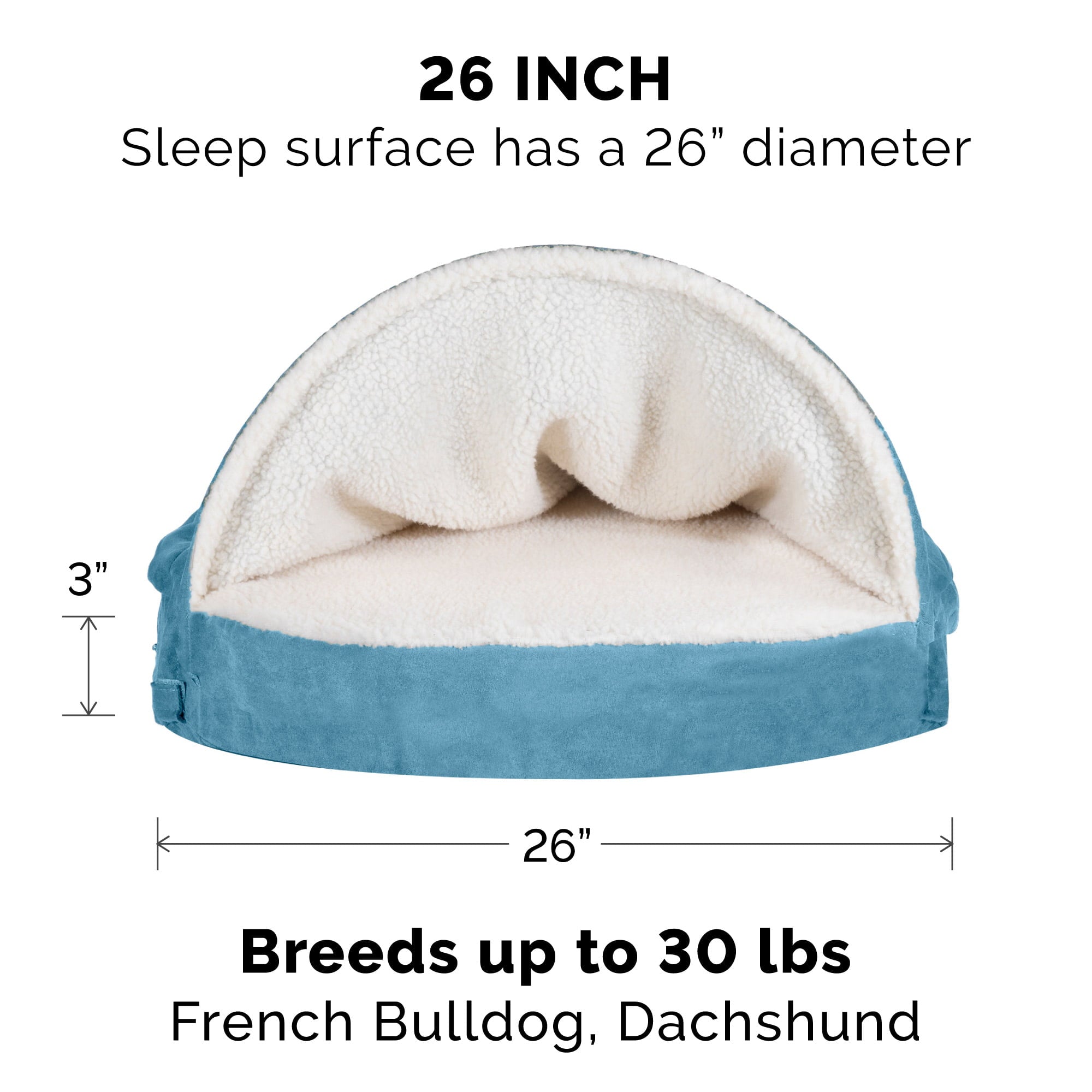 FurHaven | Orthopedic Faux Sheepskin Snuggery Burrow Pet Bed for Dogs & Cats, Blue, 26-Inch