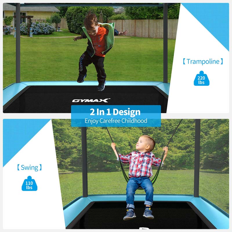 6 FT Kids Trampoline with Swing & Safety Fence, ASTM Approved Toddler Rectangle Trampoline for 3-8 Year Old