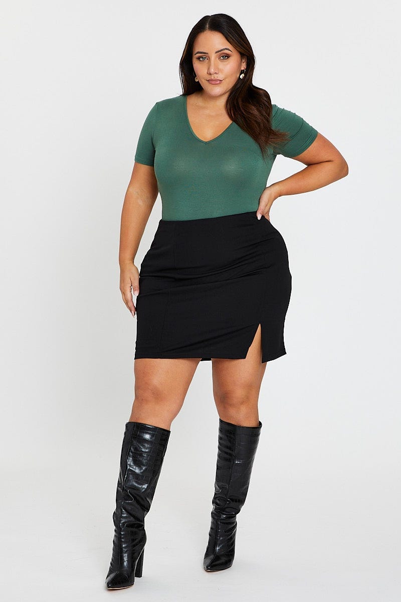 Green Long Sleeve V-neck Bodysuit