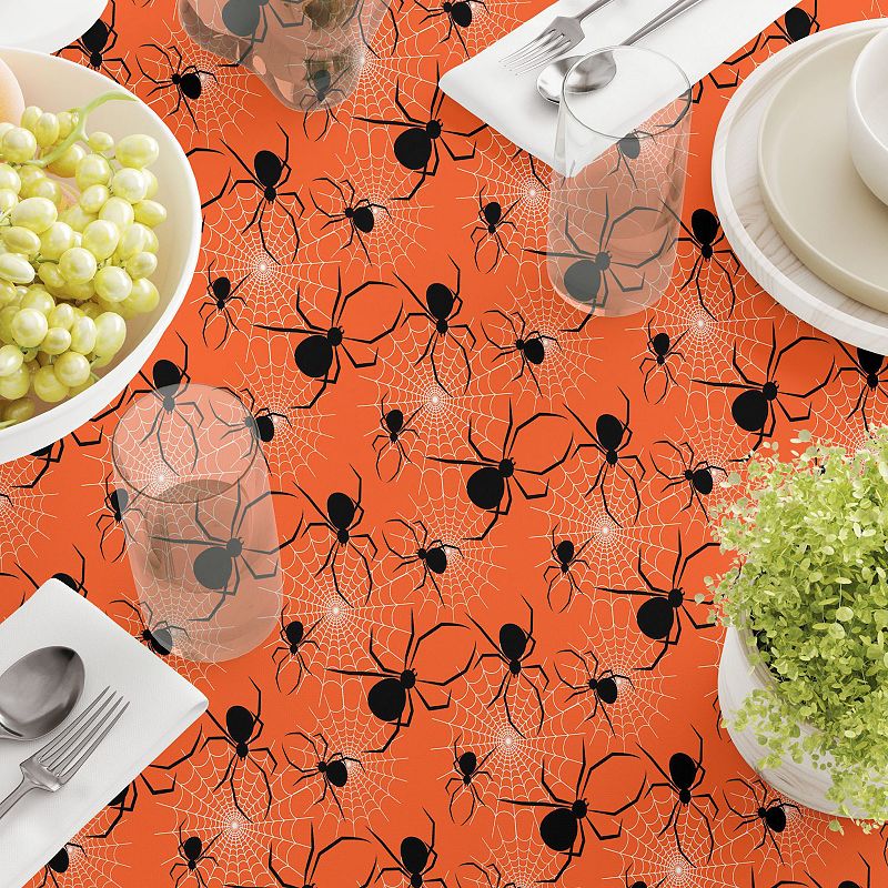 Square Tablecloth， 100% Polyester， 70x70， Halloween Spiders Web