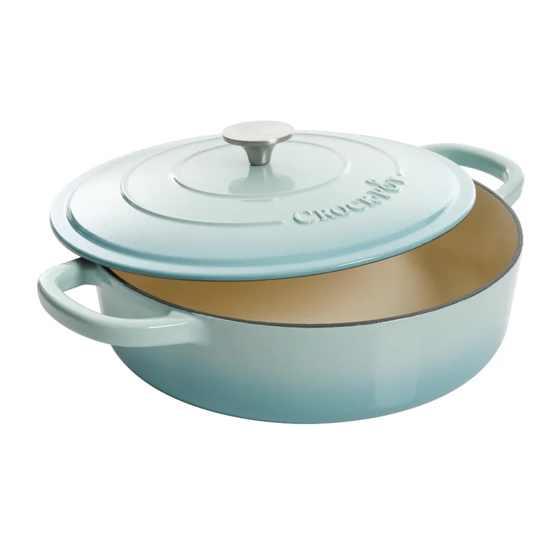 Crock Pot 125298.02R Artisan Enameled Cast Iron Braiser W/Lid， 5 Quart， Aqua