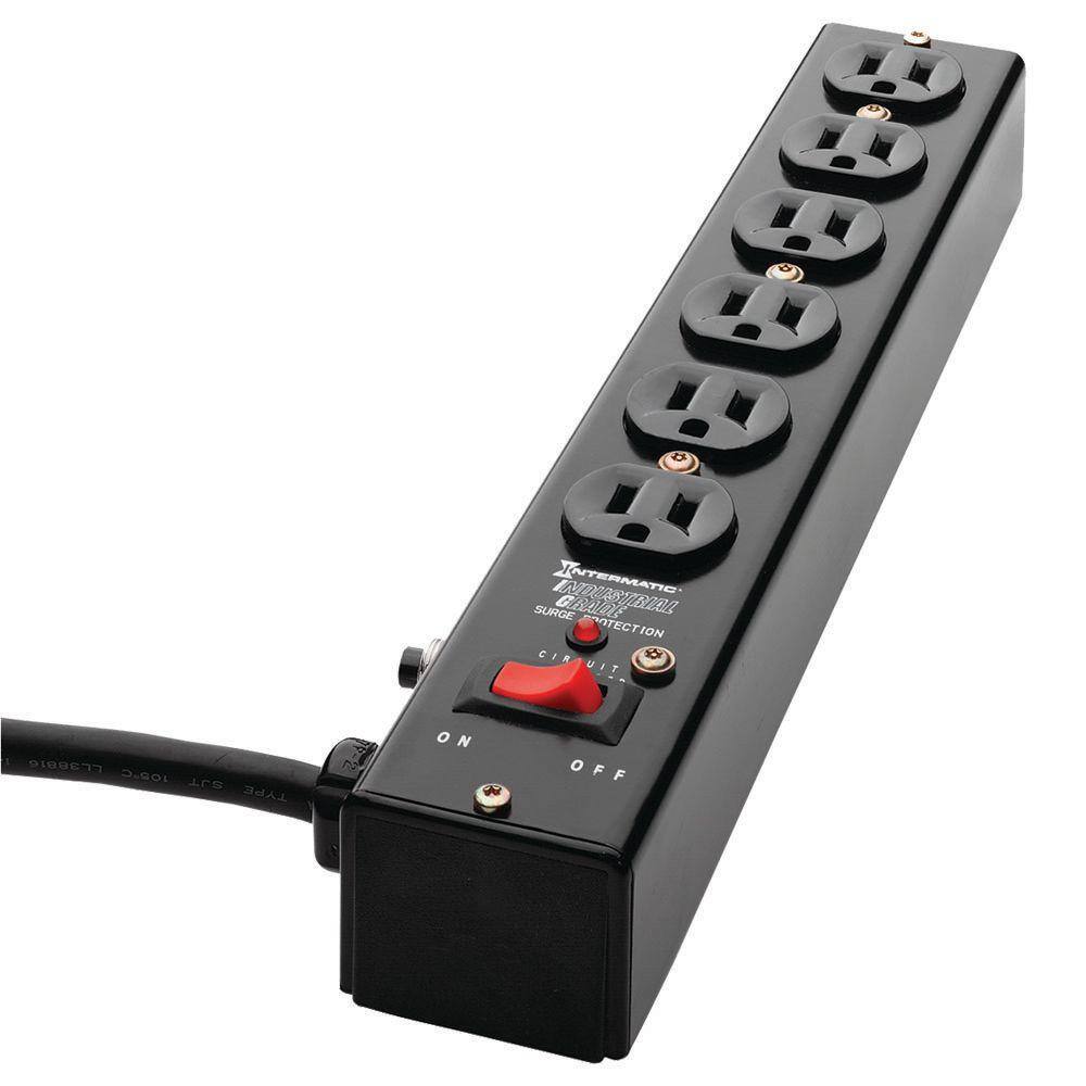 Intermatic 10 ft. 6-Outlet Surge Protector Strip Computer Grade with Lighted OnOff Switch Black IG112663BLK10