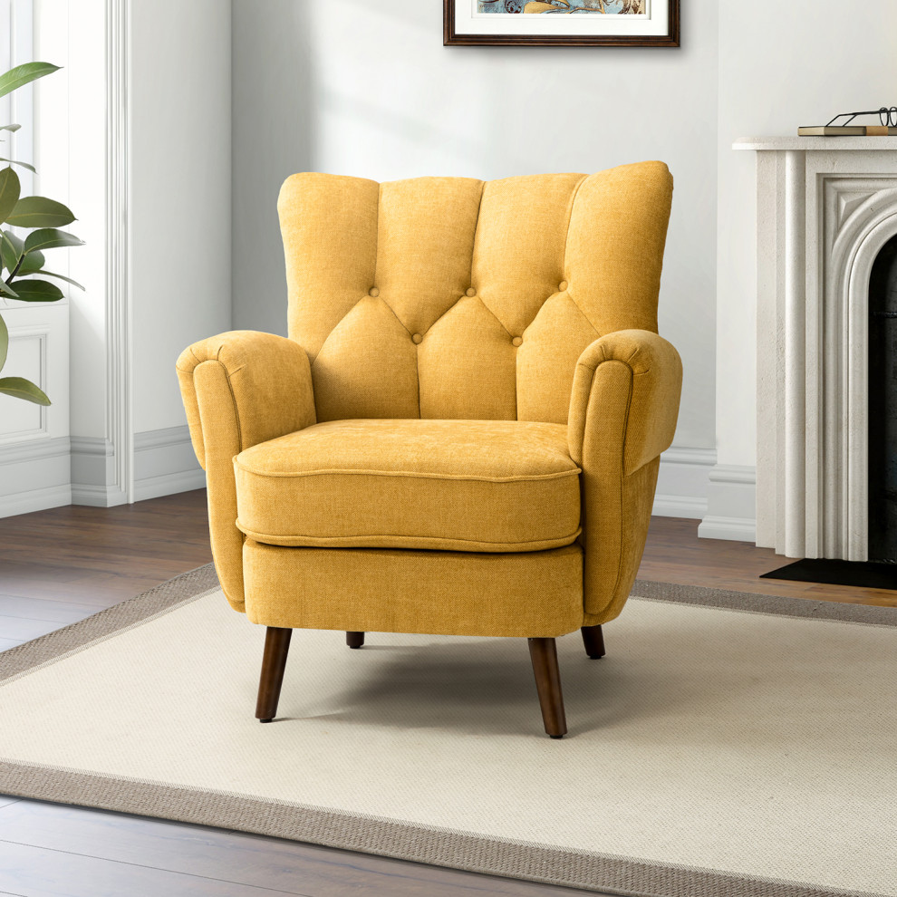 Mid Century Upholstered Club Chair with Wingback ampButton tufted Design   Midcentury   Armchairs And Accent Chairs   by Karat Home  Houzz