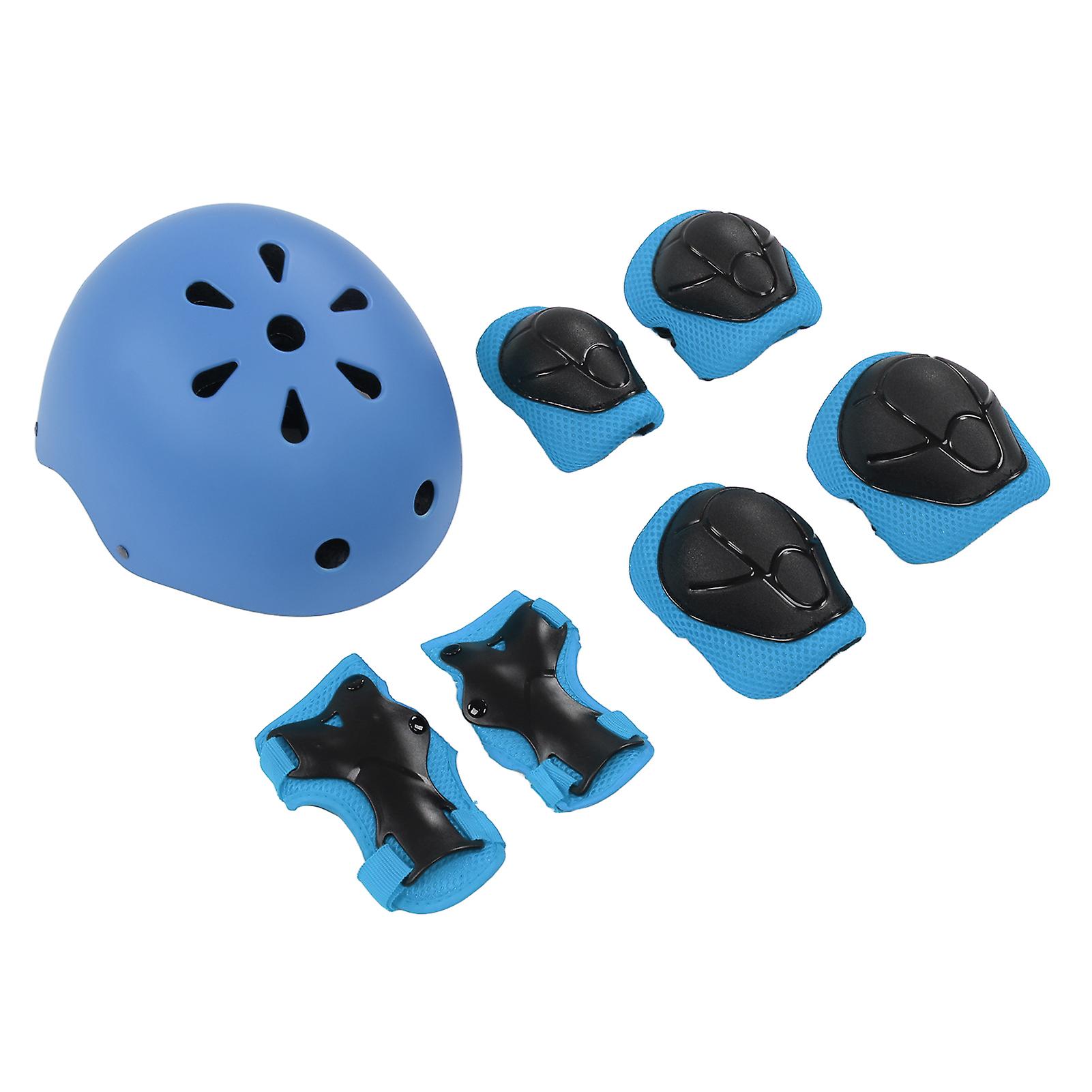 7pcs/set Children Safety Helmet Knee Elbow Pad Sets Breathable Riding Skating Protective Gear Setblue