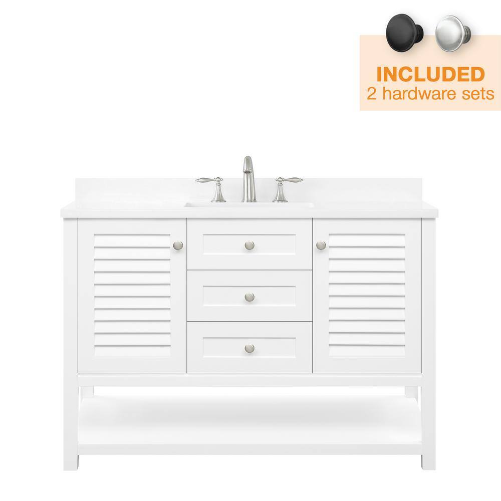 Home Decorators Collection Grace 48 in. W x 22 in. D x 34.5 in. H Single Sink Bath Vanity in White with White Cultured Marble Top Grace 48W