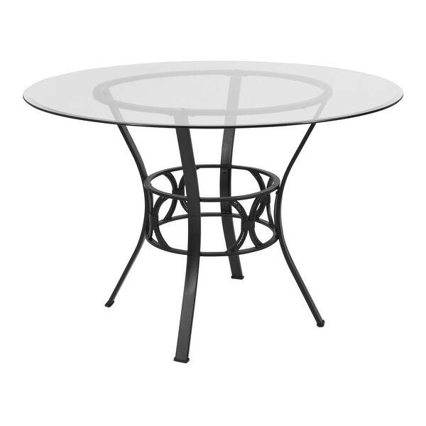 45'' Round Glass Dining Table with Crescent Style Metal Frame