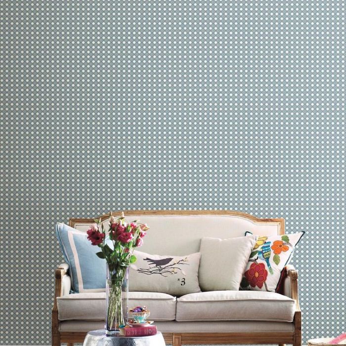 Rattan Overlay Lattice Wallpaper in Grey from the Conservatory Collection by York Wallcoverings