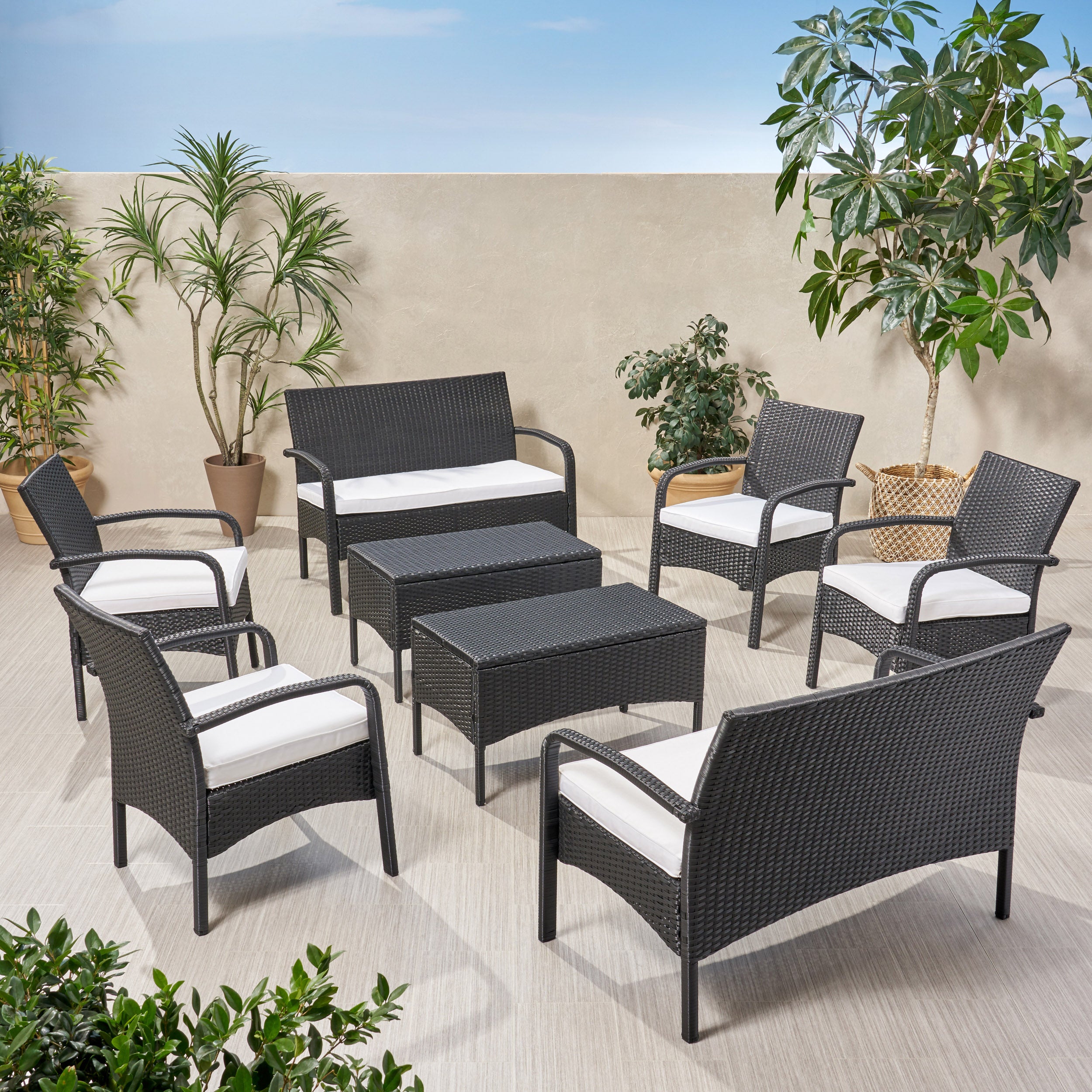 Carmela Outdoor 8 Seater Wicker Chat Set with Cushions