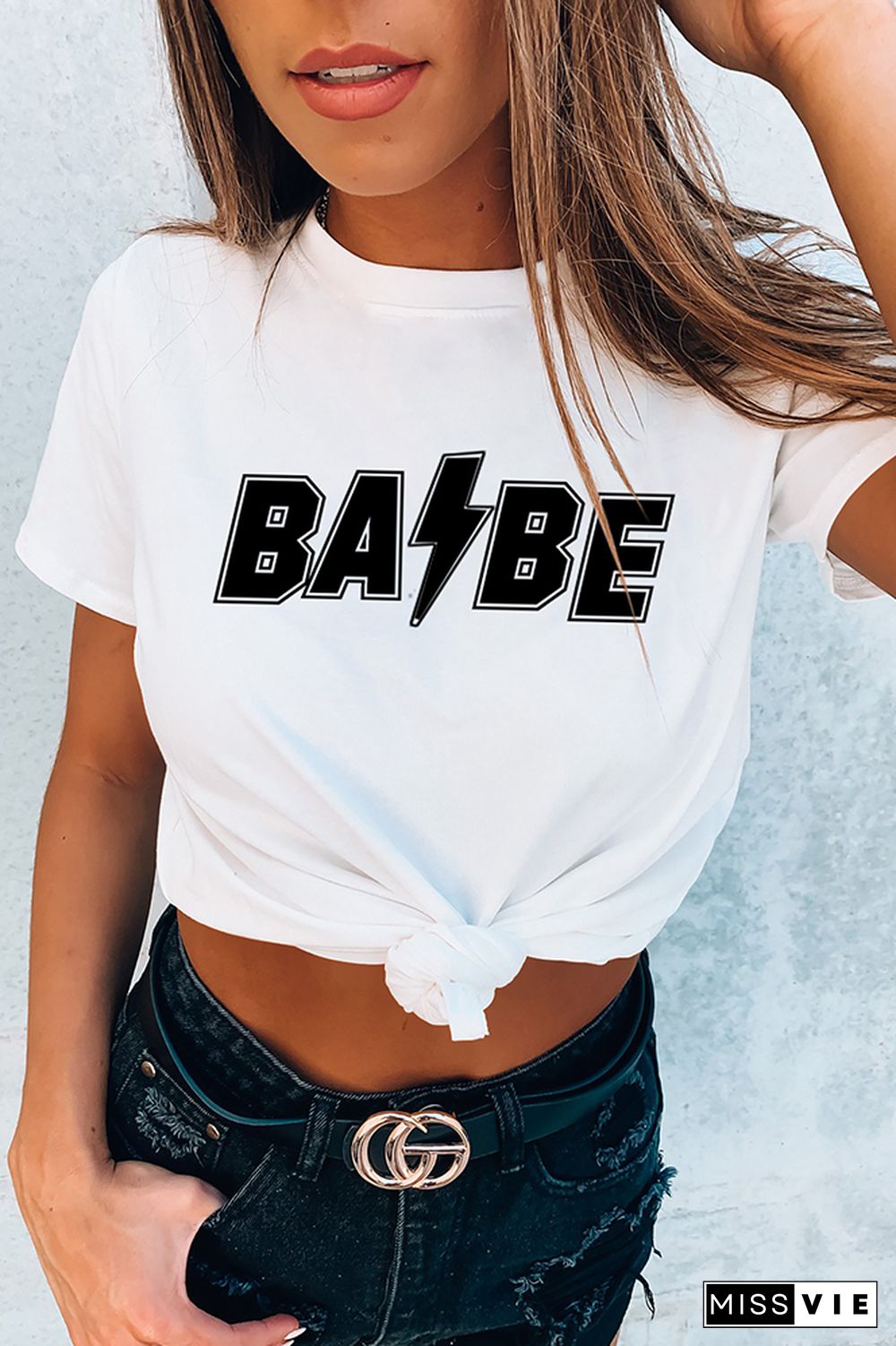 BABE Print Graphic Tees for Women Wholesale Short Sleeve T shirts Top