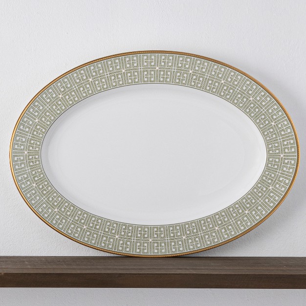 Noritake Infinity Green Gold Gold Large Oval Serving Platter