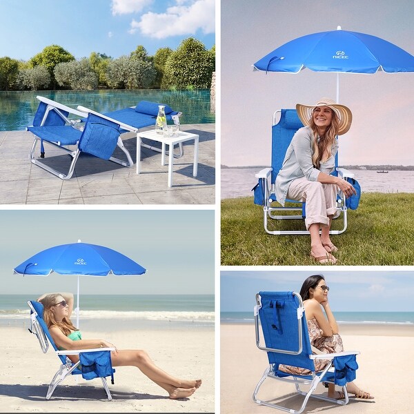 Backpack Beach Chair with Cooler and Umbrella，Cup Holder Outdoor，Ideal for Camping，BBQs，Travel，and Picnics