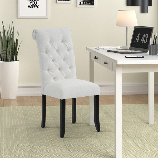 Fabric Tufted Dining Chair with Wooden Legs (Set of 2)